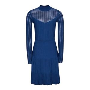 REISS Clemmy Sheer Stripe Knitted Dress in Blue